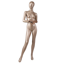 Abstract face chrome hand posing nude full body glossy gold sexy lifelike female mannequin